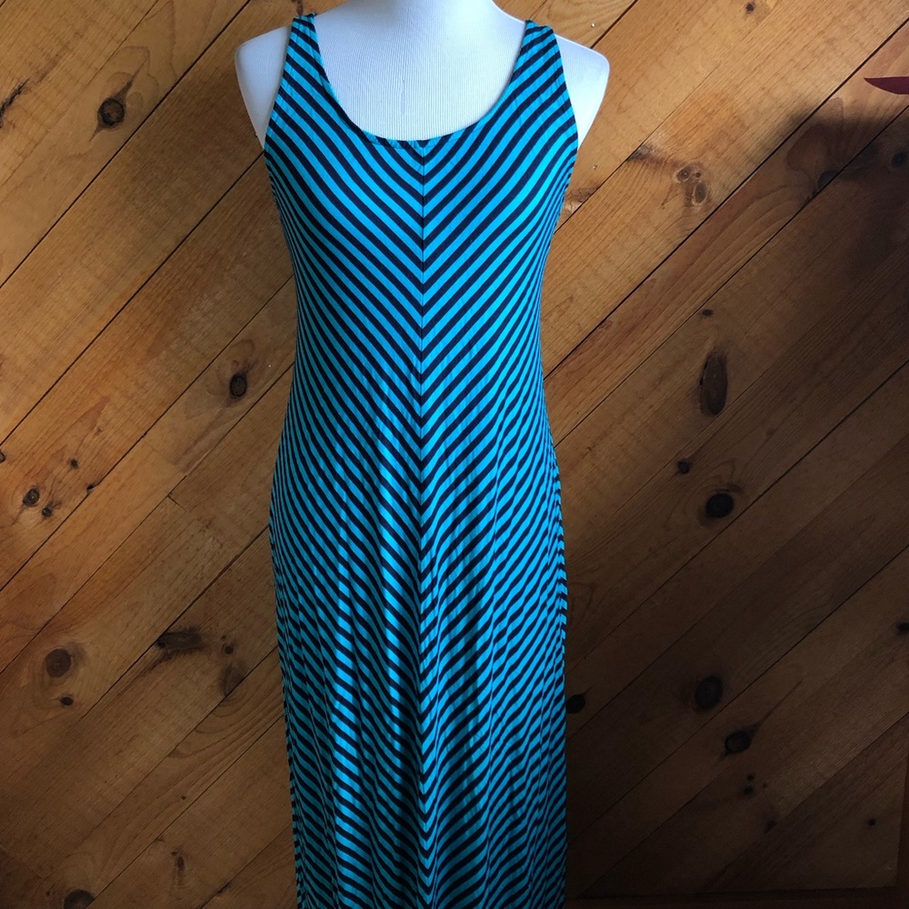 Merona Maxi Dress teal & navy stripes size large